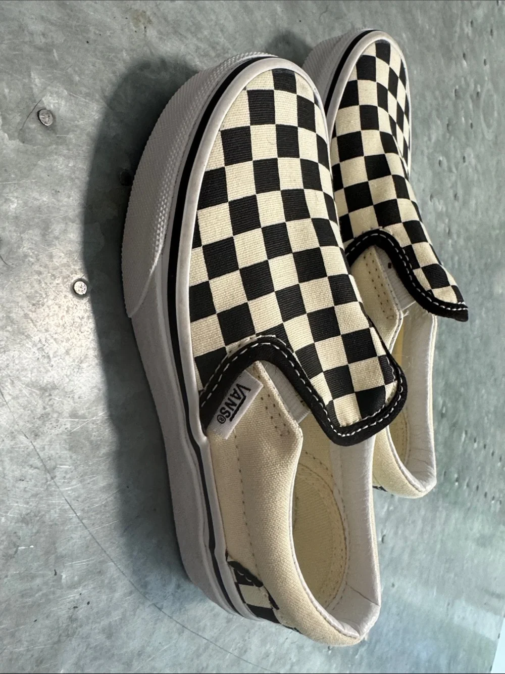 Vans Kids Checkerboard Slip-On Sneakers — Black & Cream
